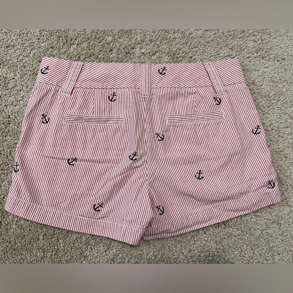 J.Crew Pink Seersucker Anchor Shorts Size 0 100% Cotton Nautical Preppy Coastal